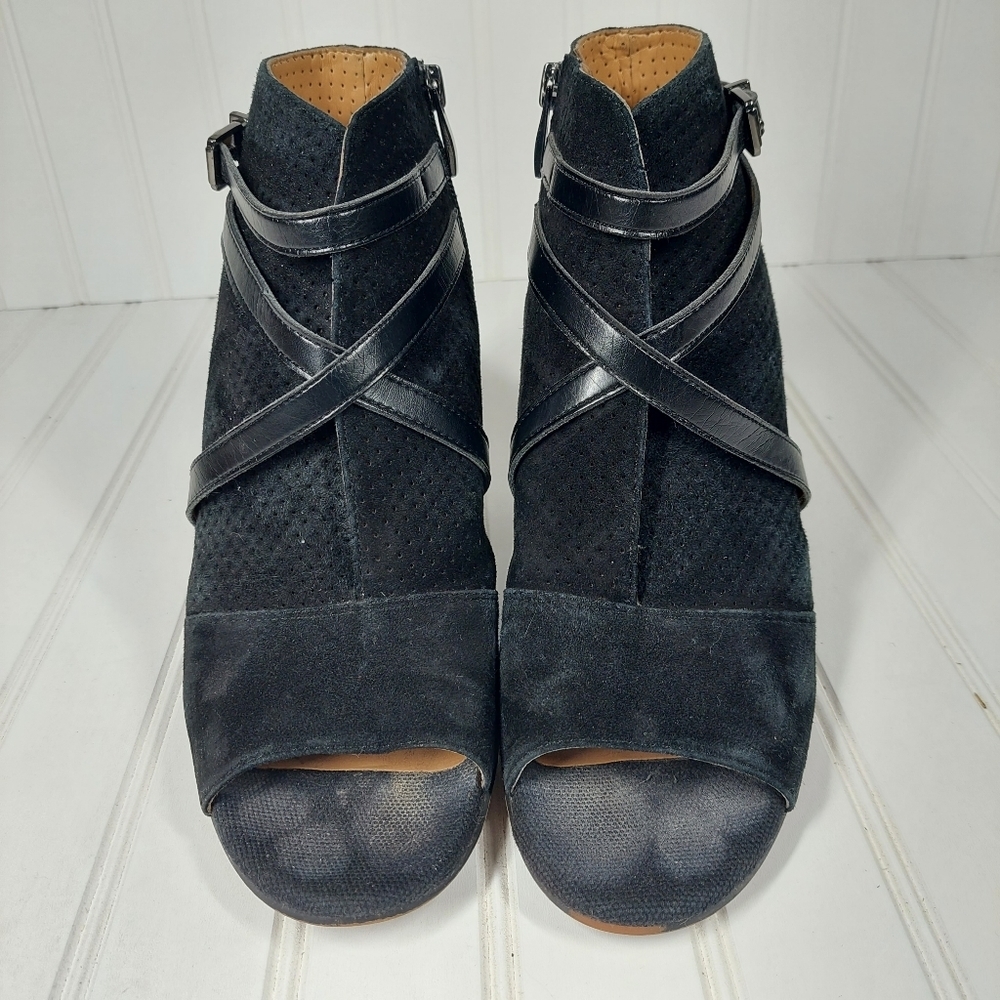Franco Sarto Fantana Black Suede Leather Crisscross Strap Heeled Peep To… E727 - Picture 6 of 11